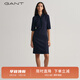 GANT/甘特中長裙多巴胺秋冬新款女士時尚五分袖Polo領(lǐng)隱藏扣連衣裙 433夜藍(lán)色 M