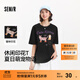 森馬（Semir）短袖t恤女中長(cháng)款寬松顯瘦萌寵印花上衣2025夏裝新款透氣套頭衫 黑色90001-戴珍珠項鏈的小貓 M