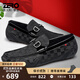 零度Zero休閑皮鞋男秋冬新款格紋滴膠一腳蹬駕車(chē)鞋真皮休閑鞋樂(lè )福鞋男 黑色 41 (255mm)