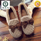啄木鳥(niǎo)時(shí)尚加絨平底豆豆鞋2025新款冬季一腳蹬棉鞋蝴蝶結老北京毛毛布鞋 永棕色 35