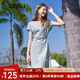 百圖betu女裝2025夏季新款連衣裙時(shí)髦連肩袖系帶收腰開(kāi)叉裙子2503D05 淺灰 L