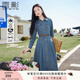 香影牛仔連衣裙女長袖2025秋季新款腰帶單排扣收腰復(fù)古氣質(zhì)a字裙 牛仔藍(lán) S