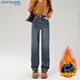 真維斯牛仔褲女冬季加絨直筒百搭彈力質(zhì)感潮流顯瘦煙管褲女藍色加絨L