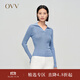 OVV秋冬熱賣(mài)女裝絲棉經(jīng)典款POLO領(lǐng)不規則羅紋長(cháng)袖針織衫 中藍（凈色）A9 M