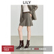 LILY2025冬新款女裝羊毛混紡不對稱(chēng)壓褶腰帶通勤百褶裙半身裙短裙 717卡其 M