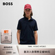 BOSS博斯【禮物】【珠地布】男士徽標(biāo)貼片彈力棉修身短袖Polo衫 404-深藍(lán)色 L
