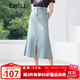 百圖betu女裝2025夏季新款半身裙前開(kāi)叉棉感牛仔魚(yú)尾裙裙子女2505T52 淺牛仔藍 S