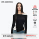 ANN ANDELMAN【明星同款】不規則斜肩長(cháng)袖T恤女假兩件上衣秋季 黑色 M