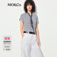 MO&Co.短袖T恤夏航海風(fēng)藍白條紋輕薄圓領(lǐng)刺繡MBE2TEE023 藍白條色 M /165