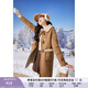 香影牛角扣麂皮絨大衣女2025冬季新款羊羔毛風(fēng)中長(cháng)款翻領(lǐng)駝色外套 駝色 S