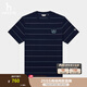 哈吉斯（HAZZYS）男裝 2025夏季新款【防螨/涼感/抗菌】條紋短袖T恤男ASTZE0CBEH1 藏青色NV 2XL （185/104A 52）