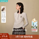 茵曼2025秋冬女裝新款萌寵刺繡花紗T恤半開(kāi)襟長(cháng)袖上衣 杏花灰 L