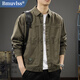 Bmuvlss輕奢男裝高檔品牌美式復古純棉工裝夾克男2026春季休閑外套男時(shí)尚 軍灰色 XL 140—160斤