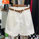婍妡外穿短褲女2025夏裝韓版新款寬松顯瘦高腰闊腿薄款休閑五分褲 白色 M 建議85-100