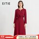 愛(ài)特愛(ài)（EITIE）精致紅玫瑰氣質(zhì)收腰長(cháng)袖連衣裙2025秋季新款紅色A字裙C2507834 龐貝紅61 L (165)