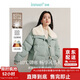 茵曼休閑立體肌理輕薄羽絨服冬女裝保暖短外套大衣上衣 豆綠色 M 