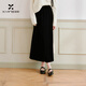 香影黑色絲絨半身裙女高腰2025冬季新款傘裙輕奢高級感直筒中長(cháng)裙 黑色 半身裙 L 165/68A/110-125斤