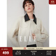 ELLE法式撞色翻領(lǐng)短款夾克式外套女2025冬季新款休閑通勤獨(dú)特上衣 米白 L