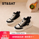 星期六（St&Sat）棉鞋女冬季新款高幫帆布鞋女加絨鞋子女厚底板鞋美拉德休閑運動(dòng)鞋 黑色 跟高7.5cm 36