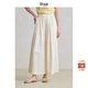 旅途原品ltyp 天絲亞麻褶皺大闊感裙褲 文藝時尚小眾通勤闊腿褲女 杏白色 S