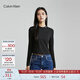 Calvin Klein Jeans秋季女士純棉休閑簡約刺繡圓領(lǐng)修身打底長袖T恤J222394 BEH-太空黑 M