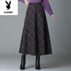 花花公子毛呢半身裙女冬季新款長(cháng)裙冬裙大碼女裝a字裙大擺裙長(cháng)款裙子秋冬 【5094#】深棕格 2XL 【建議130-145斤】