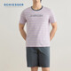 舒雅【棉莫代爾】男士圓領(lǐng)舒適條紋短袖短褲睡衣家居服套裝