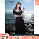 三彩大碼女裝2025夏季新款法式浪漫花邊U領(lǐng)連衣裙收腰系帶胖MM