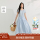 茵曼法式純棉刺繡連衣裙2025夏季女裝新品浪漫花邊裙子 淺水藍 L