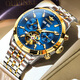 勞力士王子瑞士手表男全自動(dòng)機械表商務(wù)鏤空防水夜光飛輪名牌男款表品牌十大 R3296間金藍面 終身質(zhì)保 42mm