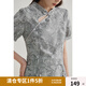 獨束大碼女裝新中式國風(fēng)旗袍套裝夏裝氣質(zhì)盤(pán)扣半裙小衫時(shí)尚套裝 月霧灰上衣 XL (尺碼：3) 拍前和客服確認尺碼