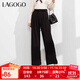 LAGOGO【涼感抗菌防曬】高腰黑色休閑褲女拉谷谷夏新款直筒闊腿褲 黑色(W1) S