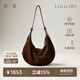 裘真植鞣磨砂皮月牙hobo包單肩斜挎休閑真皮通勤包包女秋冬新款 咖啡色-磨砂皮