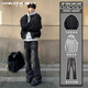 聲猴夾克外套男秋冬季休閑工裝夾克黑色棒球服短款美式飛行員棉服套裝 黑色外套+連帽衛衣麻灰色+牛仔褲黑【三件套】 XL