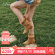 73Hours女鞋牛仔假日2025冬季新款堆堆靴美拉德西部牛仔靴子女短靴 卡其色 37