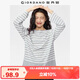 佐丹奴秋季純棉航海系條紋寬松拼接一字領(lǐng)長(cháng)袖t恤女13325772