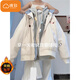 棉致夾棉加厚刺繡臘腸狗假兩件翻領(lǐng)夾克外套女秋冬季棒球服棉服棉衣 H8332米白色【夾棉高品質(zhì)】 L 100-120斤