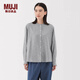 無(wú)印良品（MUJI）女式 木棉混雙層紗織長(cháng)袖罩衫女士襯衫襯衣25年秋季女裝 深灰色條紋 M (160/84A)