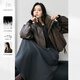 對白【杜鵑同款】PU皮翻領(lǐng)短款羽絨服女2025冬季新款保暖皮衣夾克 巧克力棕 S