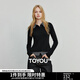 初語(yǔ)T恤女2025秋季新款長(cháng)袖修身拼接格紋黑色假兩件顯瘦上衣 黑色預售10-16 M