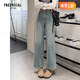 FREDRICAL淺藍高腰直筒牛仔褲女2025年秋季新款顯瘦寬松九分褲子垂感闊腿褲 淺藍色 S 建議80-100斤