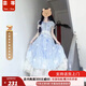 蕓蕁裙子女夏季2025新款法式套裝藍色長(cháng)款絕美碎花連衣裙夏季新款度假 連衣裙+半身裙+三角巾腰帶(三件 XL