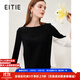 愛(ài)特愛(ài)（EITIE）時(shí)尚圓領(lǐng)直筒修身T恤上衣撞色七分袖通勤春新款A2313103 固黑22 S 155