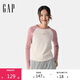 GAP女裝2025春季新款刺繡logo撞色插肩長(cháng)袖T恤彈力休閑上衣730213
