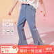 ASK JUNIOR女童牛仔褲2025秋季新品中大童時(shí)尚休閑排扣腳口愛(ài)心微喇闊腿褲子 藍色 140