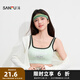 三福女夏季美式英文背心 休息運動(dòng)風(fēng)帶杯寬松吊帶上衣女497468 淺綠 L