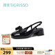 蹀愫（TIGRISSO）甜美減齡漆皮蝴蝶鞋中粗跟時(shí)裝包頭涼鞋女TA43109-52 黑色 37 235mm