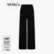 MO&Co.長(cháng)褲2025春新品松緊高腰及地修長(cháng)直筒休閑褲黑色MBE1PAT032 黑色 M 165