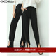COCOBELLA撞色明線(xiàn)兩穿黑色休閑褲女立體打褶通勤長(cháng)褲PA500 黑色 L