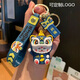 國潮醒獅招財貓鑰匙扣掛件卡通可愛(ài)鑰匙鏈小禮品情侶包包掛飾定制 【藍】醒獅